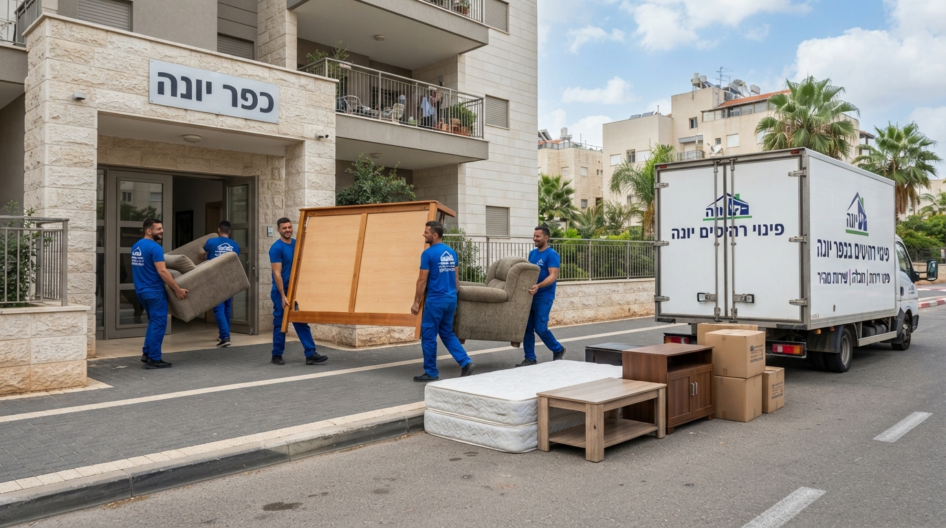 צוות מקצועי מפנה רהיטים ישנים מדירה בכפר יונה, משאיר את הסלון נקי, מרווח ומסודר.