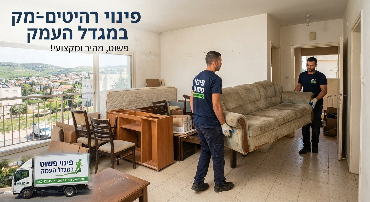 צוות מקצועי של חברת פינוי פשוט מפנה רהיטים ישנים מדירה במגדל העמק, משאיר חלל נקי ומסודר.