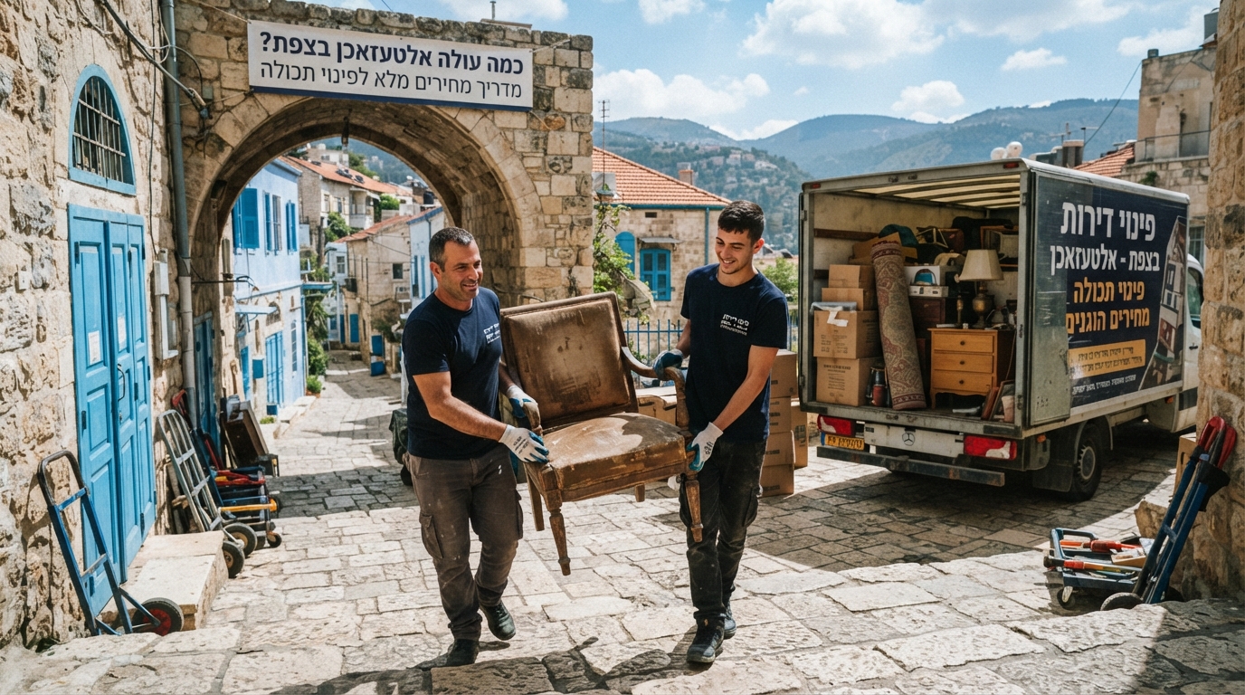 אנשי מקצוע מפנים תכולת דירה, רהיטים וארגזים במסגרת שירות פינוי דירות ואלטעזאכן בצפת