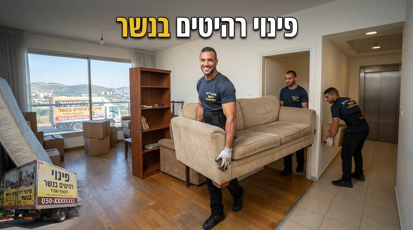 צוות מובילים מקצועי מפנה ספה ורהיטים ישנים מדירה בנשר, כחלק משירות פינוי רהיטים מהיר ויעיל.