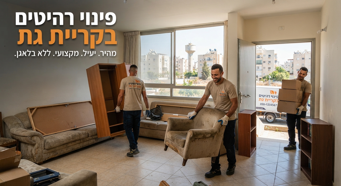 צוות מקצועי של חברת פינוי דירות מפנה רהיטים ישנים מדירה בקריית גת בצורה מהירה ומסודרת.