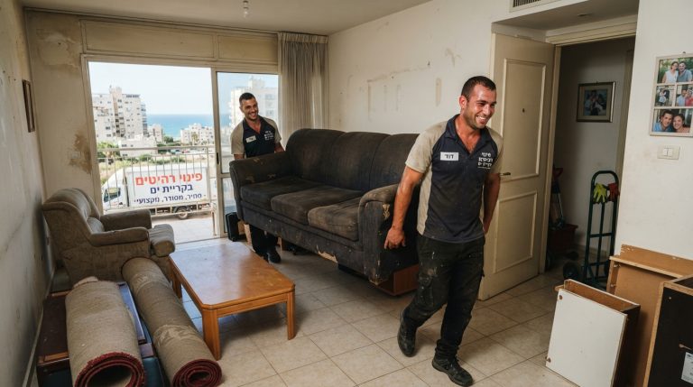 צוות מקצועי של חברת פינוי דירות מפנה ספה כבדה מדירה בקריית ים בצורה בטוחה ויעילה.