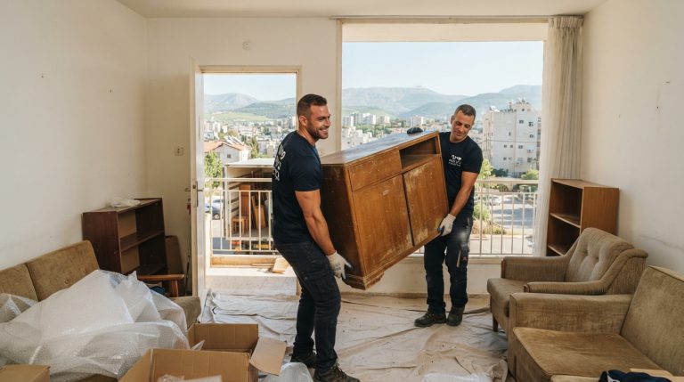 צוות מקצועי של חברת פינוי דירות מבצע פינוי רהיטים בקריית שמונה ומפנה ספה וריהוט ישן מדירה לקראת שיפוץ.