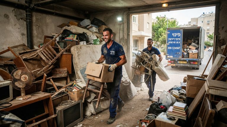 תהליך פינוי מקצועי של מחסן ומקלט עמוסים בגרוטאות, רהיטים ישנים ופסולת בקריית גת