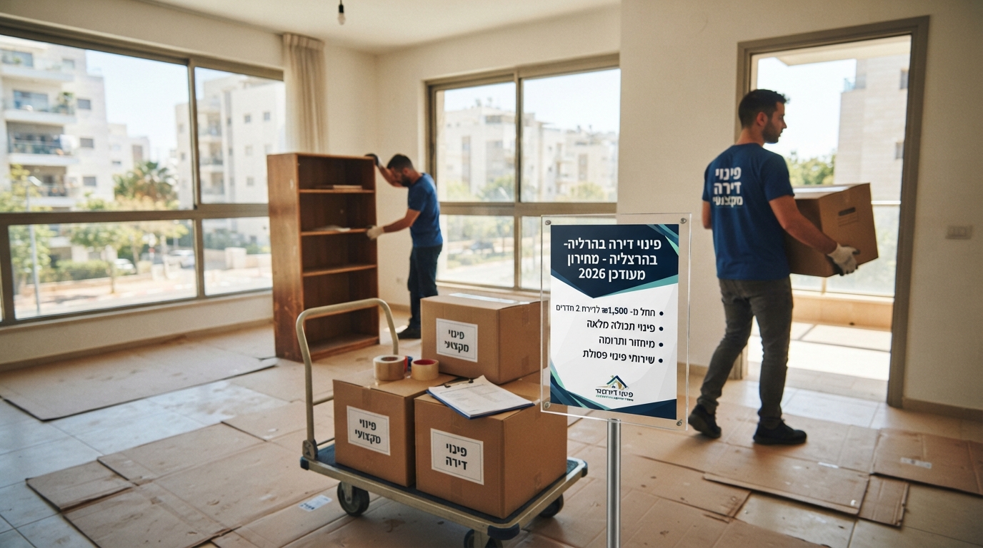 צוות מקצועי של חברת פינוי דירות מפנה ומארגן תכולת דירה מוארת ומסודרת בהרצליה.