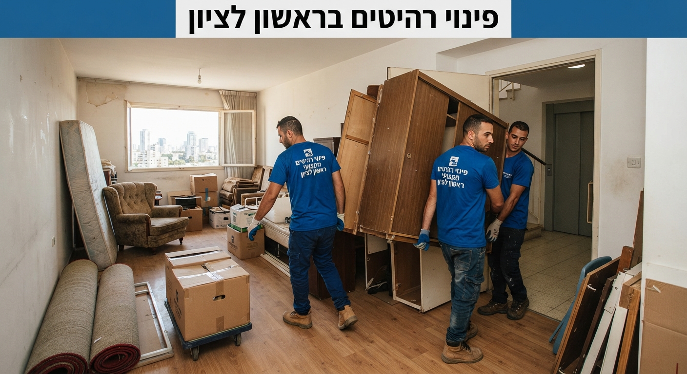 צוות מקצועי של חברת פינוי דירות מבצע פינוי רהיטים בראשון לציון, מוציא ספה ישנה וארון מתוך דירה בצורה בטוחה ויעילה.