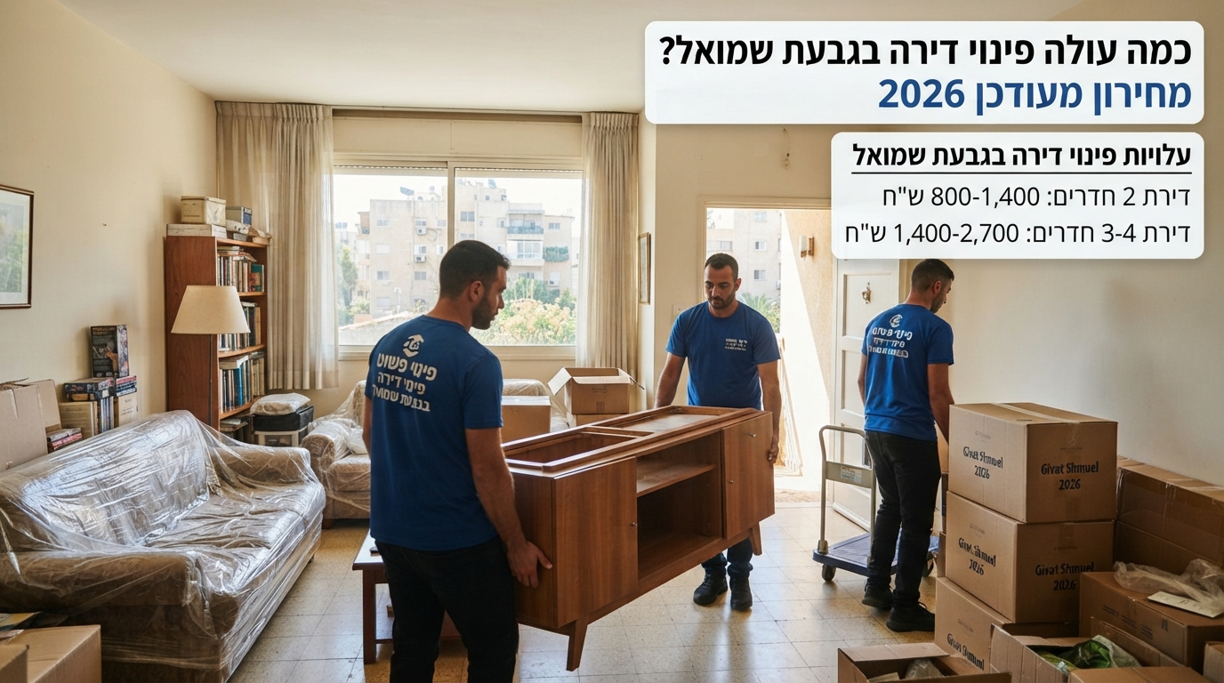 אנשי צוות של חברת פינוי פשוט מבצעים פינוי דירה מקצועי ויעיל בגבעת שמואל, על רקע חלל דירה נקי ומסודר.