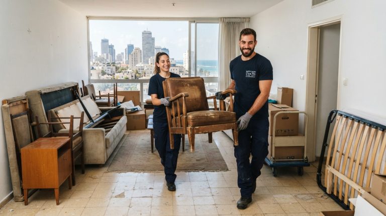 צוות מקצועי של חברת פינוי דירות מוביל ומפנה רהיטים ישנים מדירה בתל אביב-יפו בצורה נקייה ויעילה.