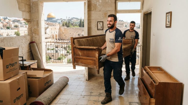 צוות מקצועי של חברת פינוי פשוט מפנה רהיטים ישנים מדירה בירושלים בצורה יעילה ובטוחה.