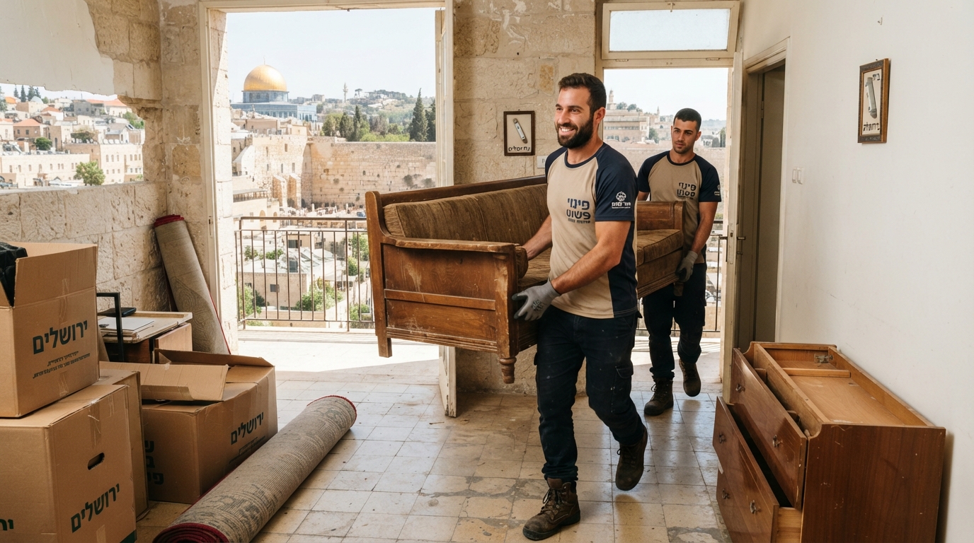 צוות מקצועי של חברת פינוי פשוט מפנה רהיטים ישנים מדירה בירושלים בצורה יעילה ובטוחה.