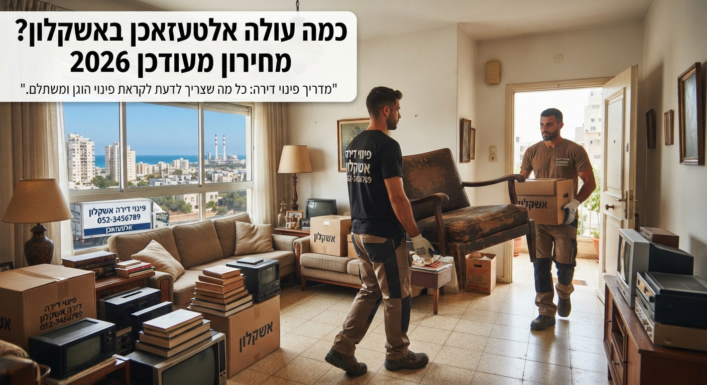 שירות פינוי דירה ואלטעזאכן באשקלון: מובילים מעמיסים רהיטים ומוצרי חשמל ישנים על משאית פינוי.