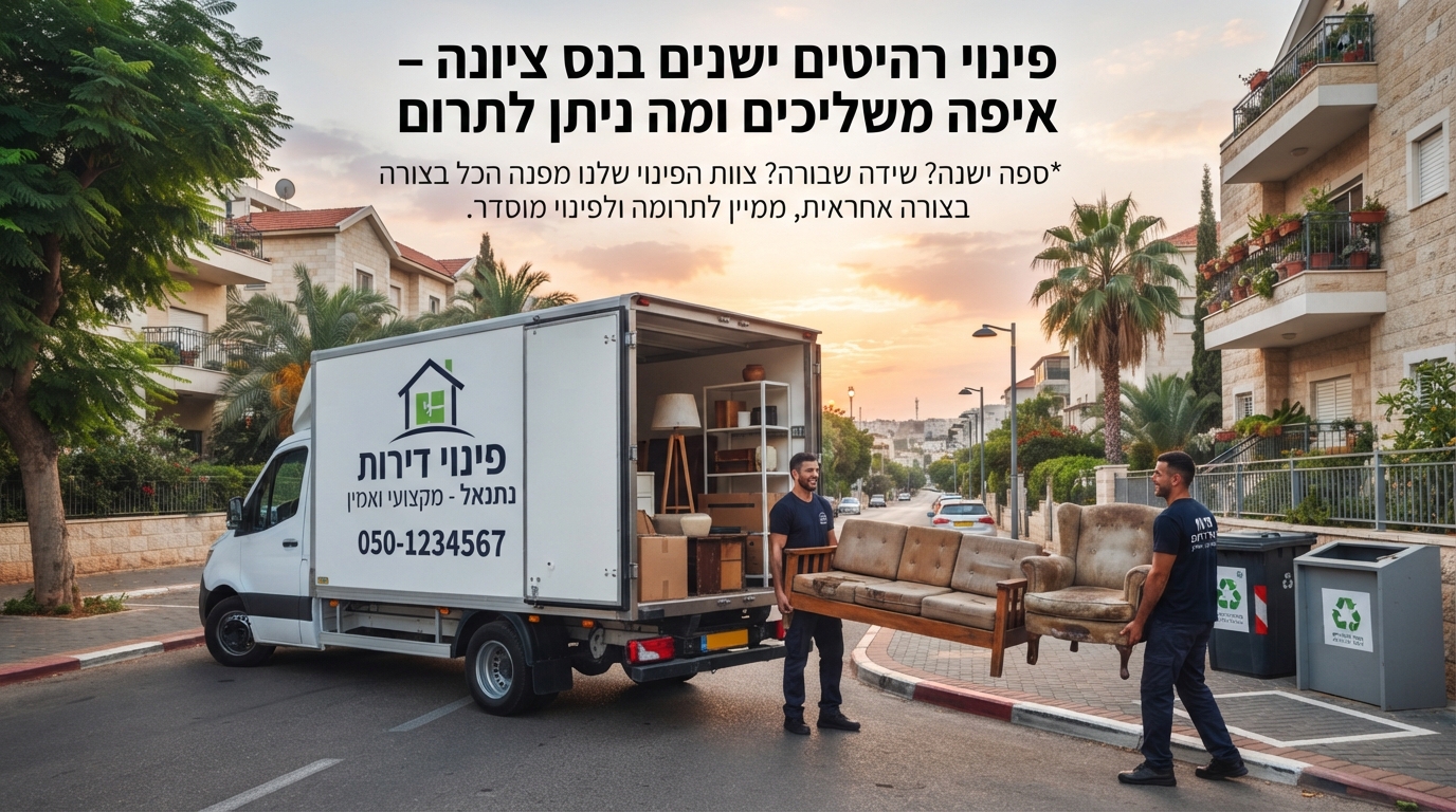 תהליך פינוי רהיטים ישנים כמו ספה ושידה מדירה בנס ציונה לצורך תרומה או השלכה מוסדרת