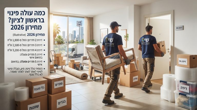 דירה מרווחת ומאורגנת במהלך תהליך פינוי דירה מקצועי בראשון לציון, עם ארגזים וציוד ארוז בצורה מסודרת.