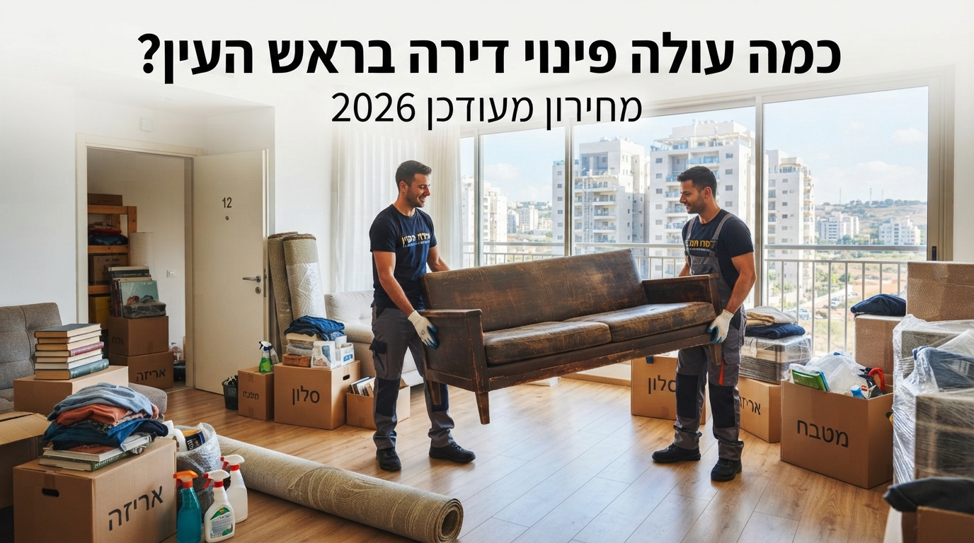 צוות מקצועי מפנה ארגזים ותכולה מדירה מודרנית בראש העין, הממחיש שירות פינוי דירה יעיל ומאורגן.