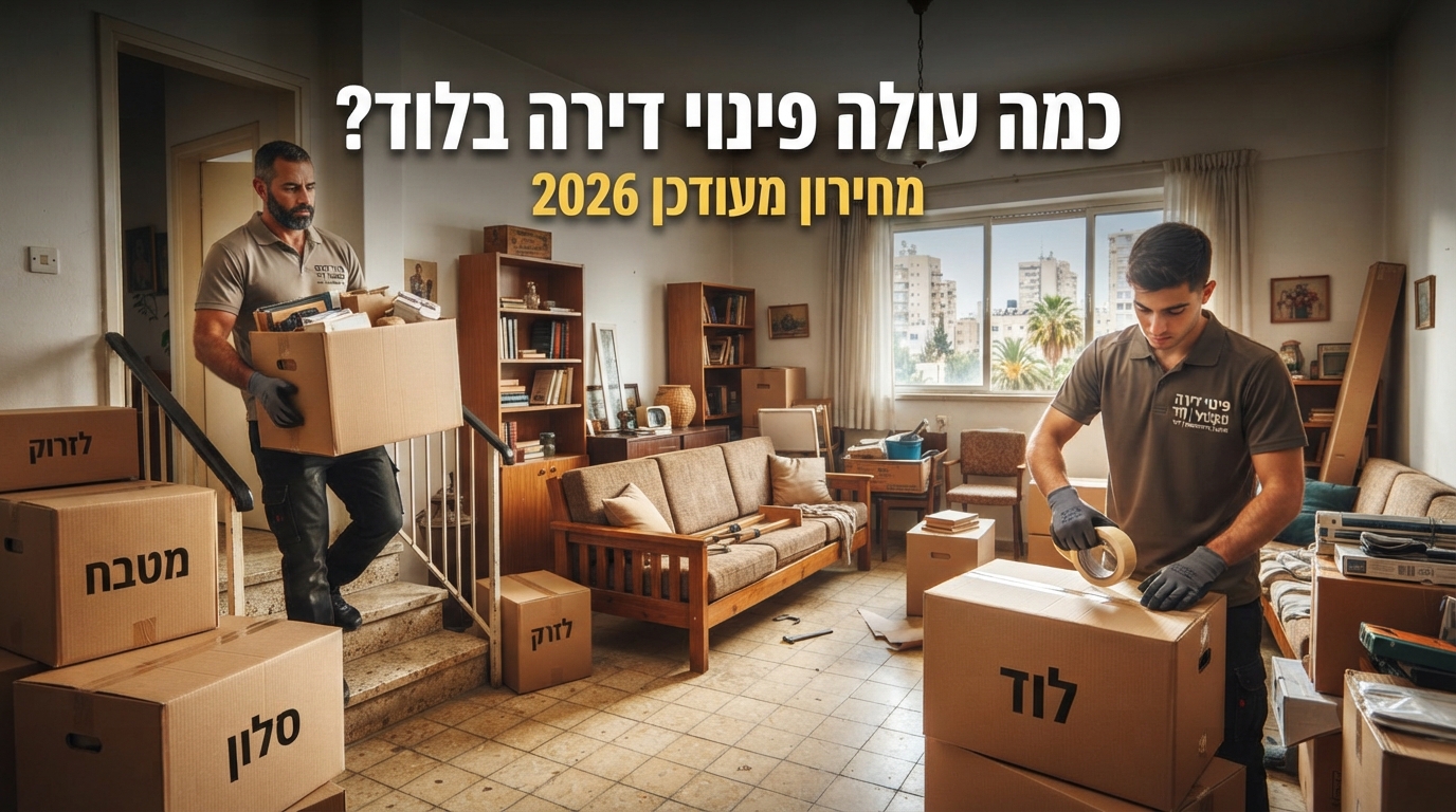 דירה בתהליך פינוי מקצועי בלוד, עם ארגזים ארוזים וחלל נקי ומסודר לאחר פינוי תכולה.