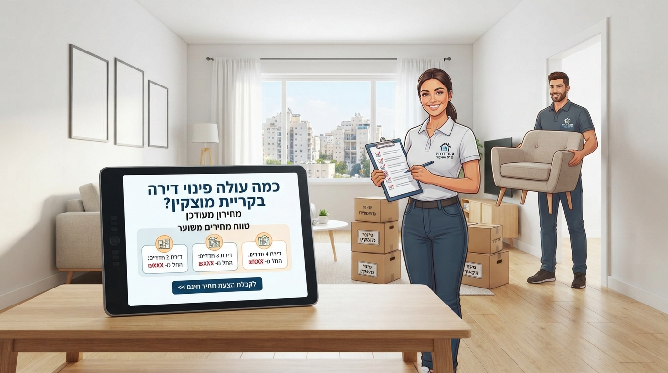 אנשי מקצוע מטעם חברת פינוי דירות בקריית מוצקין מפנים ארגזים וציוד מדירת מגורים, כחלק מתהליך פינוי וסידור הבית בהתאם למחירון.