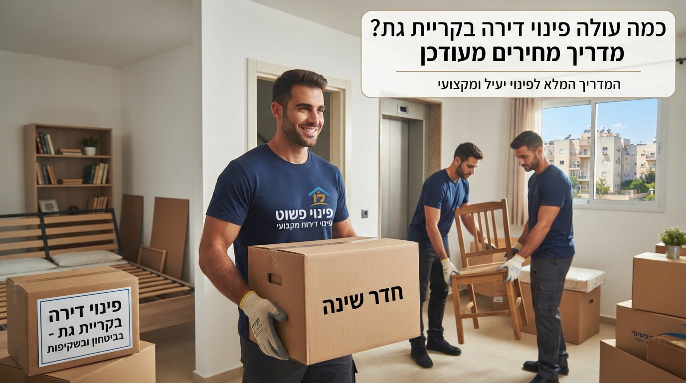 דירה מרווחת בקריית גת בתהליך פינוי מקצועי ומאורגן על ידי חברת פינוי פשוט, המציגה את עלויות ומחירי השירות.