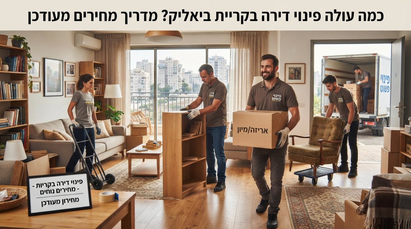 צוות של חברת 'פינוי פשוט' מפנה תכולת דירה בקריית ביאליק בצורה מקצועית ומסודרת, כחלק משירות פינוי דירות במחירים הוגנים.