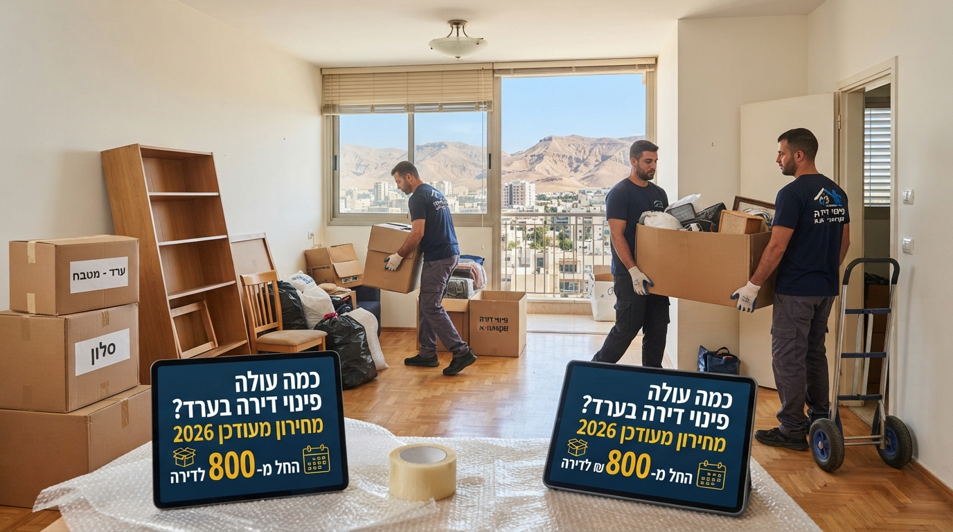 צוות מקצועי של חברת פינוי דירות מפנה ארגזים ותכולה מדירה נקייה ומסודרת בערד.