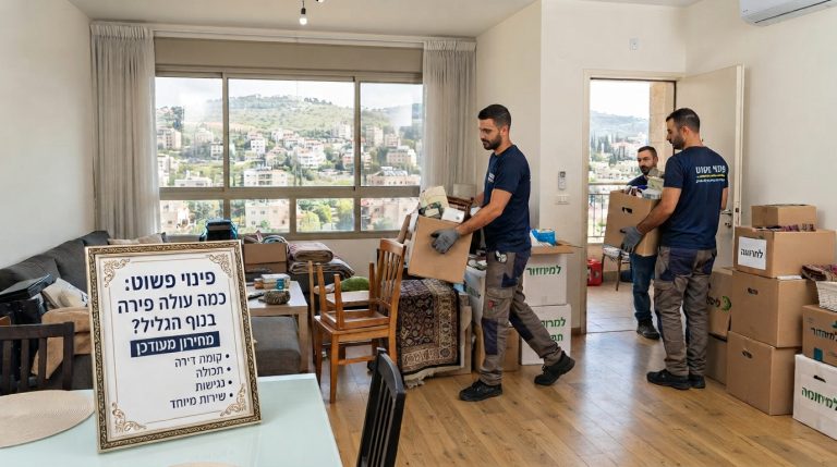 צוות מקצועי מפנה ארגזים וריהוט מדירה מוארת בנוף הגליל, המייצג שירותי פינוי דירות ומחירון עלויות מעודכן.