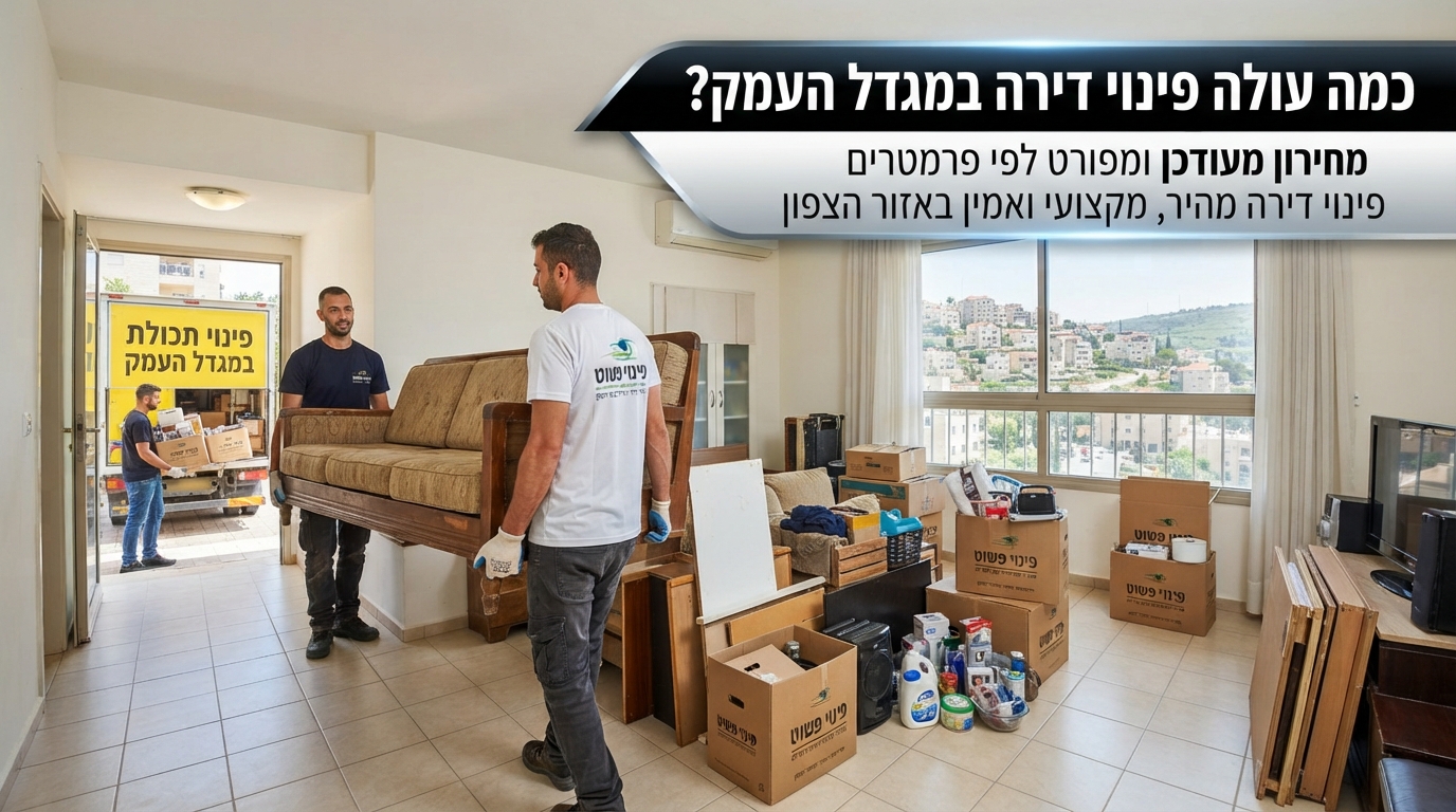 צוות מקצועי של חברת פינוי פשוט במהלך פינוי תכולת דירה במגדל העמק בצורה מסודרת ויעילה.