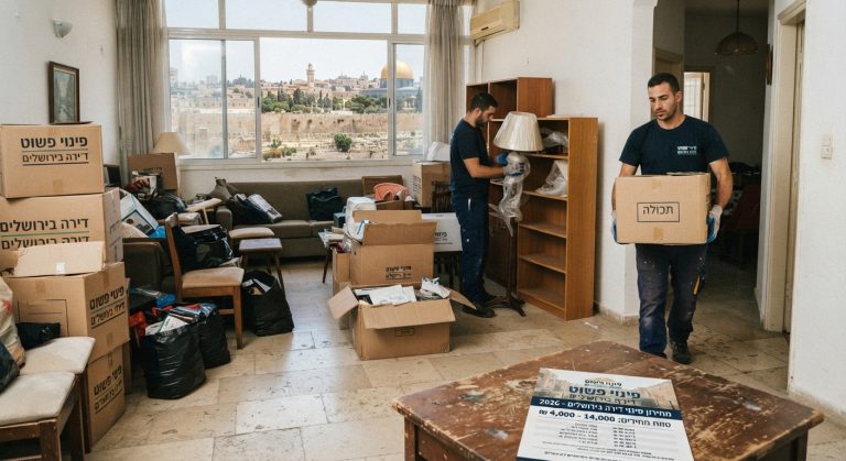 צוות מקצועי של חברת "פינוי פשוט" מבצע פינוי דירה בירושלים בצורה מסודרת ויעילה, מתוך פוסט מחירון פינוי דירות מעודכן לשנת 2026.