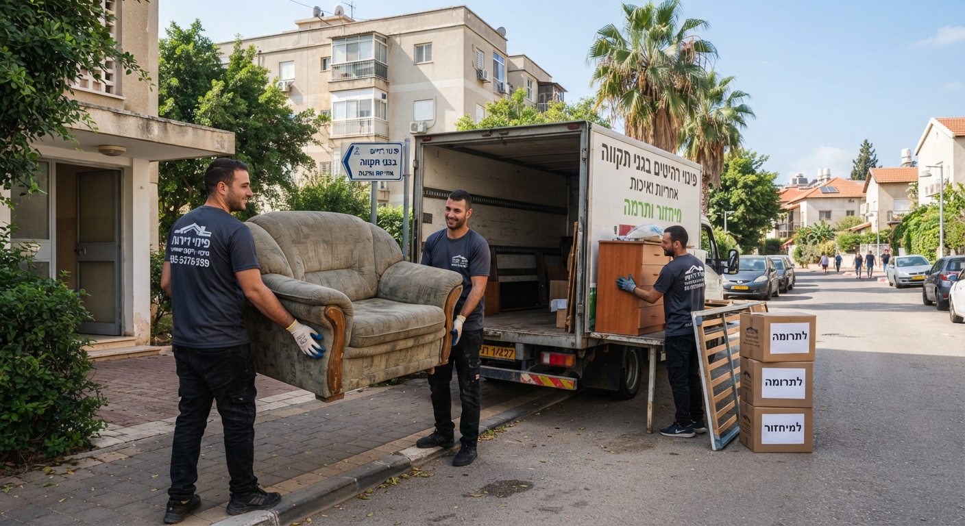 צוות מקצועי מפנה ספה ורהיטים ישנים מדירה בגני תקווה בצורה מסודרת ואחראית לצורך תרומה או מיחזור.