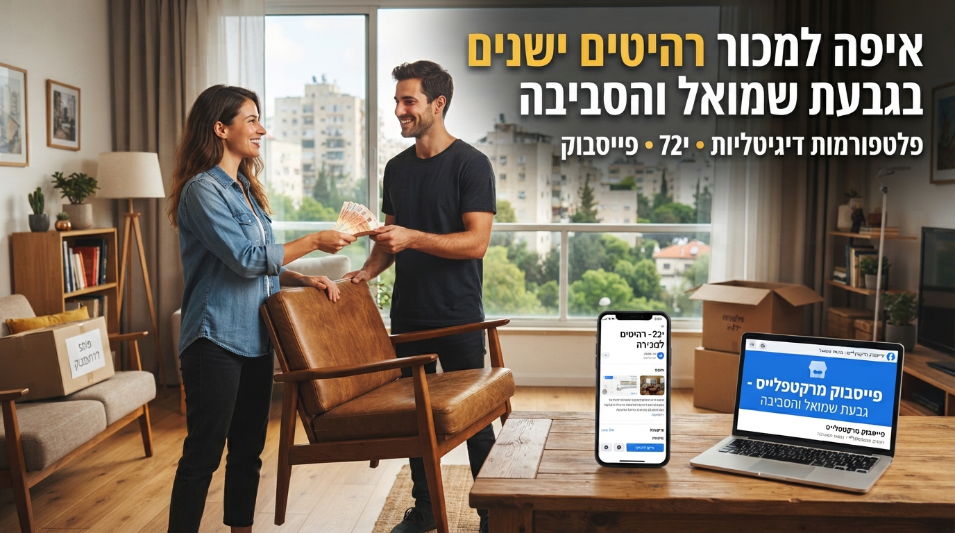 רהיטים יד שנייה ומעוצבים בתוך דירה בגבעת שמואל, מוכנים למכירה או לפינוי לפני מעבר דירה.