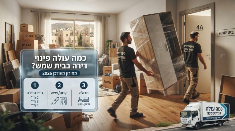 צוות מקצועי של חברת פינוי דירות בבית שמש מעמיס ארגזים וציוד מתוך דירה, כחלק משירות פינוי דירה במחיר משתלם.