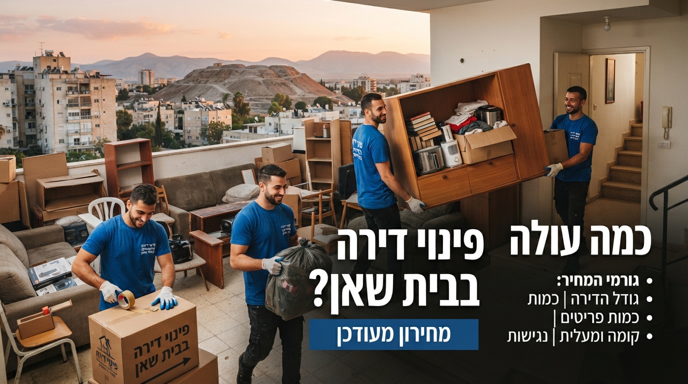 צוות מקצועי מפנה ארגזים ורהיטים במהלך פינוי דירה בבית שאן, כחלק מתמחור עלות פינוי תכולת דירה.