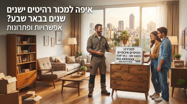 רהיטי עץ ישנים ופריטי יד שנייה בדירה בבאר שבע, מוכנים לפינוי, מכירה או מסירה.