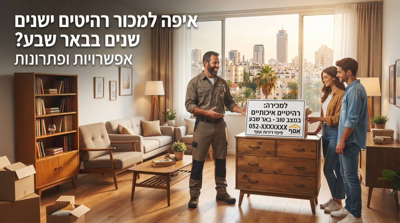 רהיטי עץ ישנים ופריטי יד שנייה בדירה בבאר שבע, מוכנים לפינוי, מכירה או מסירה.