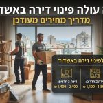 צוות מקצועי של חברת פינוי דירות באשדוד מפנה תכולת דירה בצורה מסודרת ויעילה, על רקע נוף עירוני.