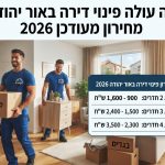 צוות מקצועי מפנה תכולת דירה באור יהודה בצורה מסודרת עם ארגזים, הממחיש את עלויות הפינוי והמחירון לשנת 2026.