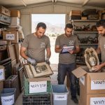 צוות מקצועי ממיין בזהירות ארגזים וחפצים בתוך מחסן עמוס באילת, כדי למנוע השלכה בטעות של פריטים יקרי ערך.