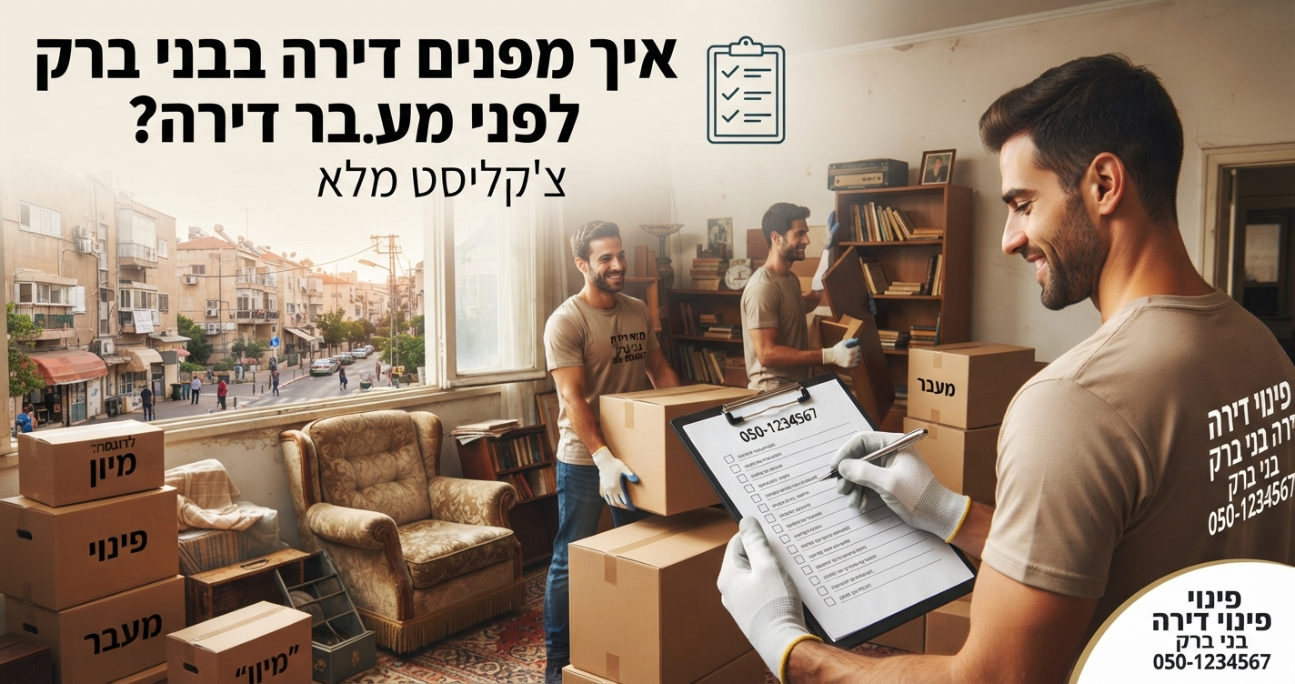 דירה בבני ברק בתהליך אריזה וארגון, עם ארגזי קרטון מסודרים ומוכנים לפינוי ומעבר דירה.