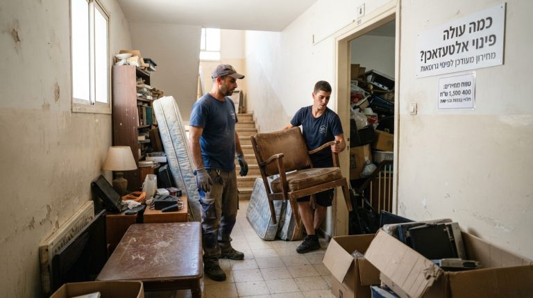 צוות מקצועי של חברת פינוי דירות מפנה רהיטים ישנים, גרוטאות ואלטעזאכן מדירת מגורים באופן מסודר.