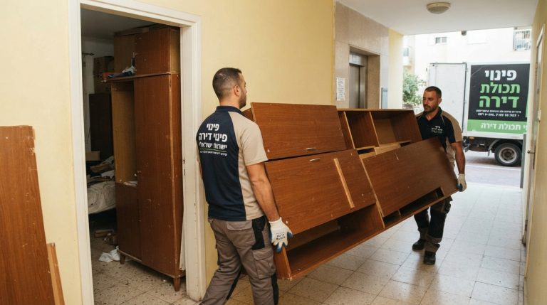 ארון בגדים ישן מעץ עומד בחדר, ממחיש את הצורך בפירוק או פינוי רהיטים ישנים מהדירה