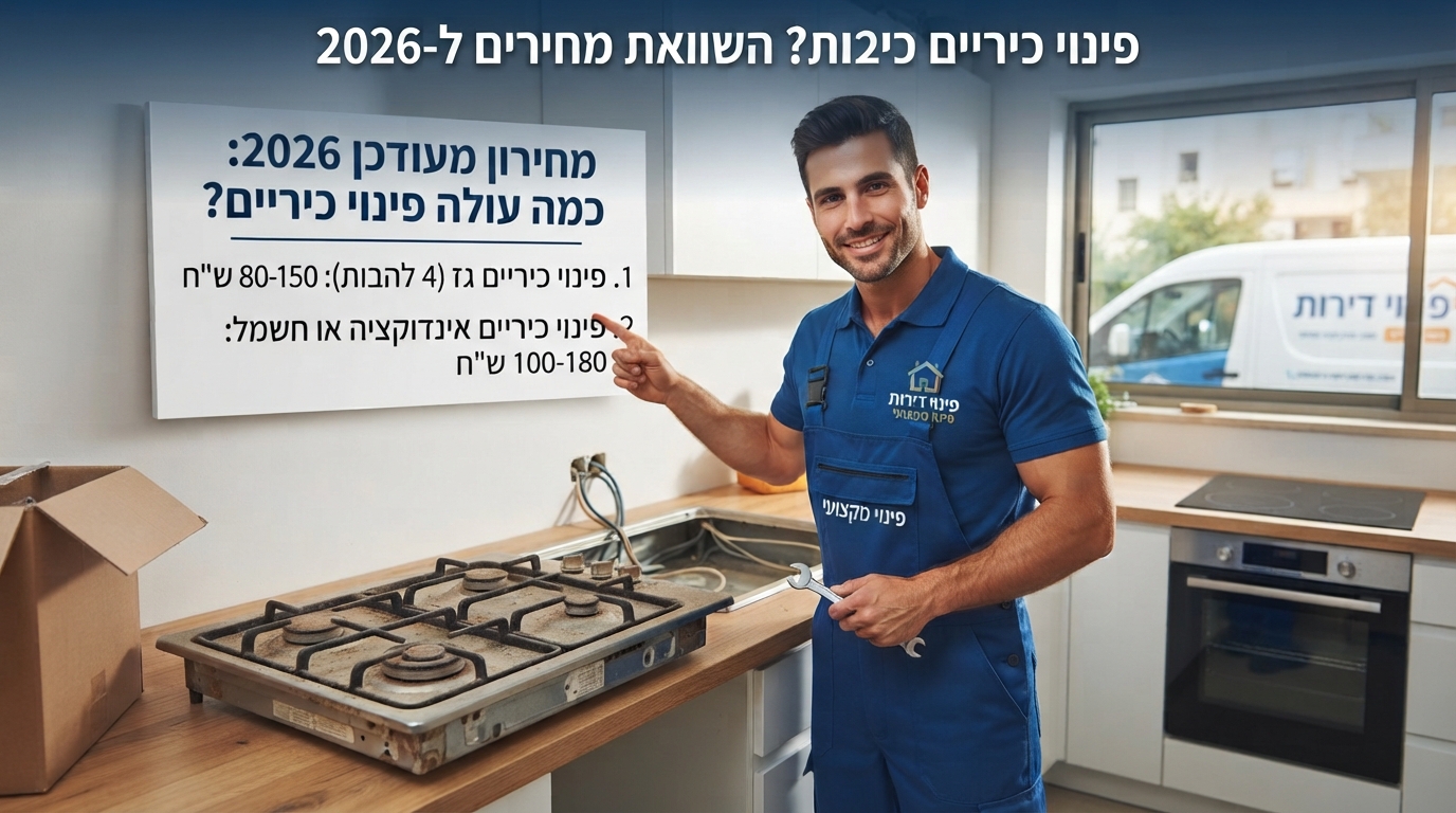 כיריים גז ואינדוקציה במטבח מוכנות לפינוי, הממחישות את עלויות פינוי הכיריים לפי המחירון המעודכן לשנת 2026.