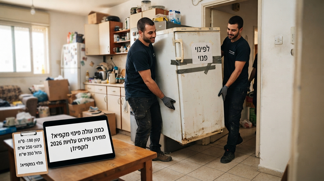 אנשי מקצוע מחברת פינוי דירות מובילים ומפנים מקפיא ישן מתוך דירת מגורים, כחלק משירות פינוי מוצרי חשמל.