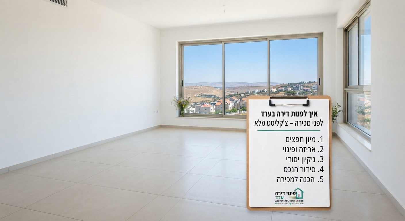 דירה מוארת, ריקה ומפונה מחפצים בערד, נקייה ומסודרת לקראת הגעת רוכשים פוטנציאליים.