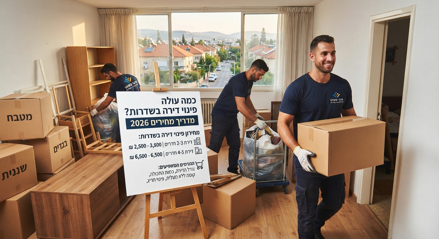 צוות מקצועי של חברת 'פינוי פשוט' במהלך פינוי דירה בשדרות, מתוך מדריך המחירים המלא לשנת 2026.