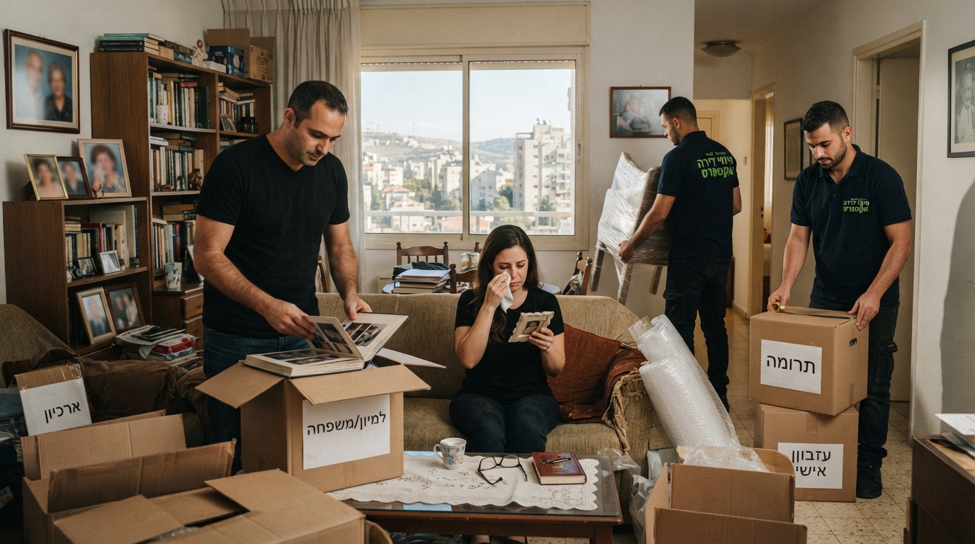 דירה נקייה ומסודרת בעפולה במהלך תהליך פינוי עזבון וירושה, עם ארגזים ארוזים בצורה מכבדת ומאורגנת.