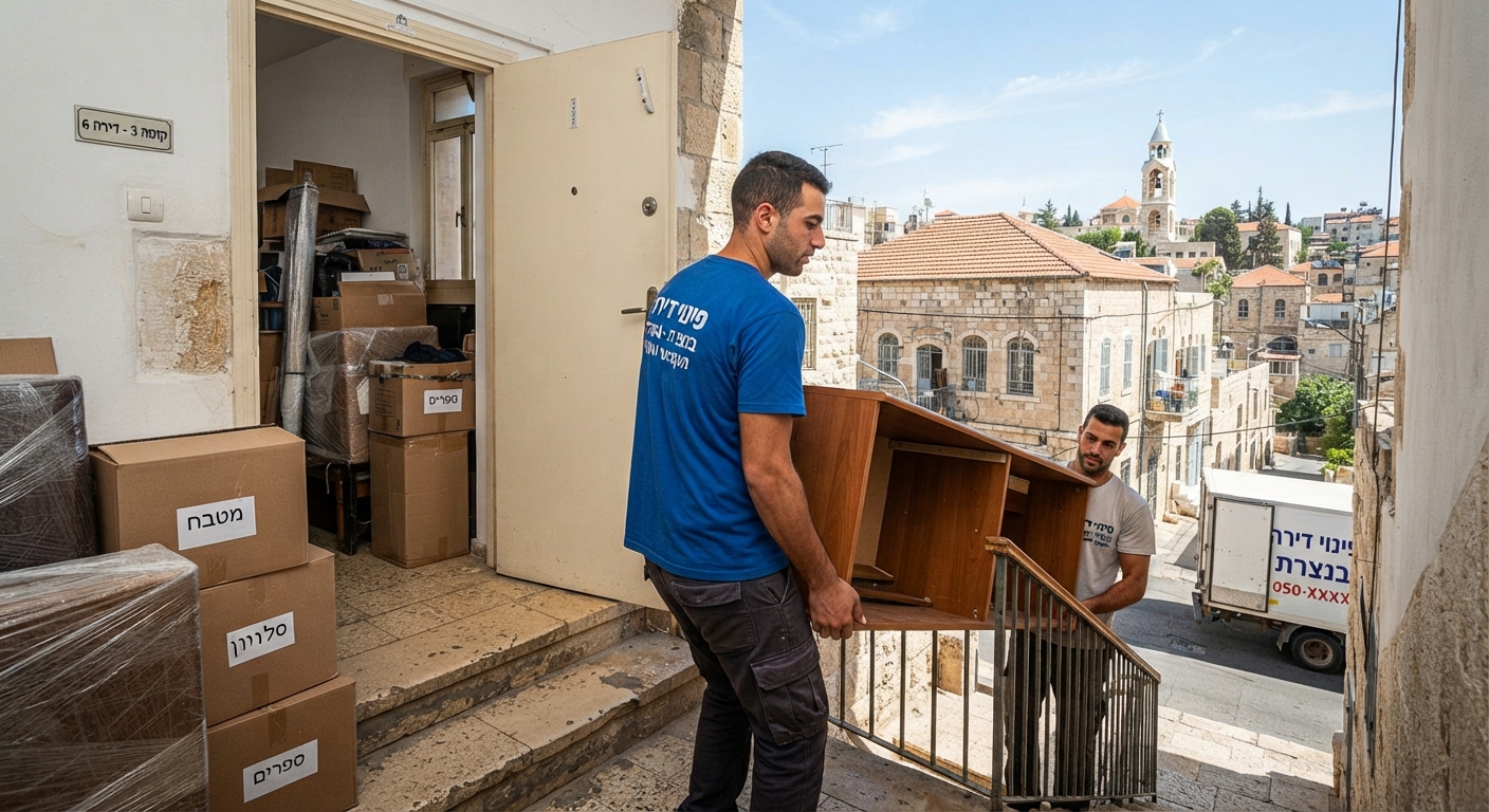 דירה מרווחת בנצרת בתהליך פינוי תכולה, ארגזים ורהיטים ארוזים בצורה מסודרת, הממחישה את העלויות של שירותי פינוי דירות בנצרת.
