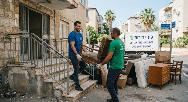 צוות מקצועי מפנה רהיטים ישנים מדירה באור יהודה, במסגרת שירות פינוי דירות ורהיטים.