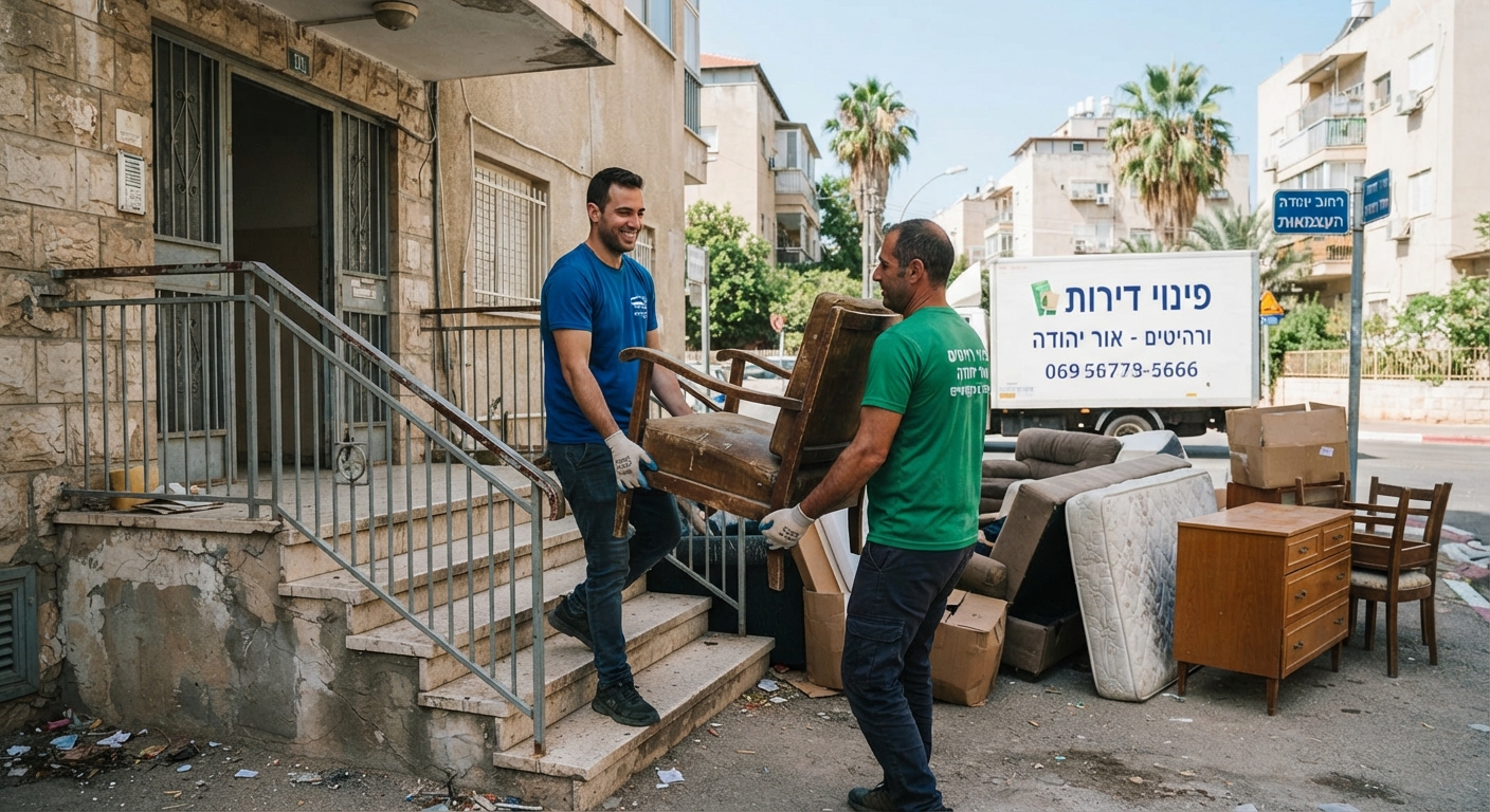 צוות מקצועי מפנה רהיטים ישנים מדירה באור יהודה, במסגרת שירות פינוי דירות ורהיטים.