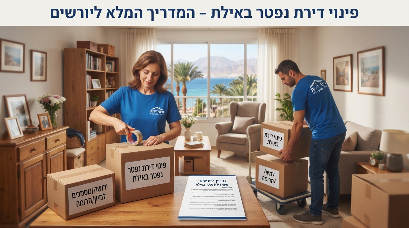 דירה מוארת באילת בתהליך פינוי וארגון מכבד, עם ארגזי קרטון ארוזים ומסודרים, המציגה את השירות של פינוי דירת נפטר באילת עבור יורשים.