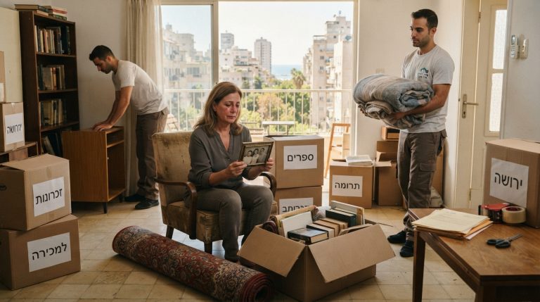 דירת מגורים תל אביבית מוארת בתהליך אריזה וארגון, עם ארגזי קרטון מסודרים, כחלק משירות פינוי דירת ירושה בתל אביב.