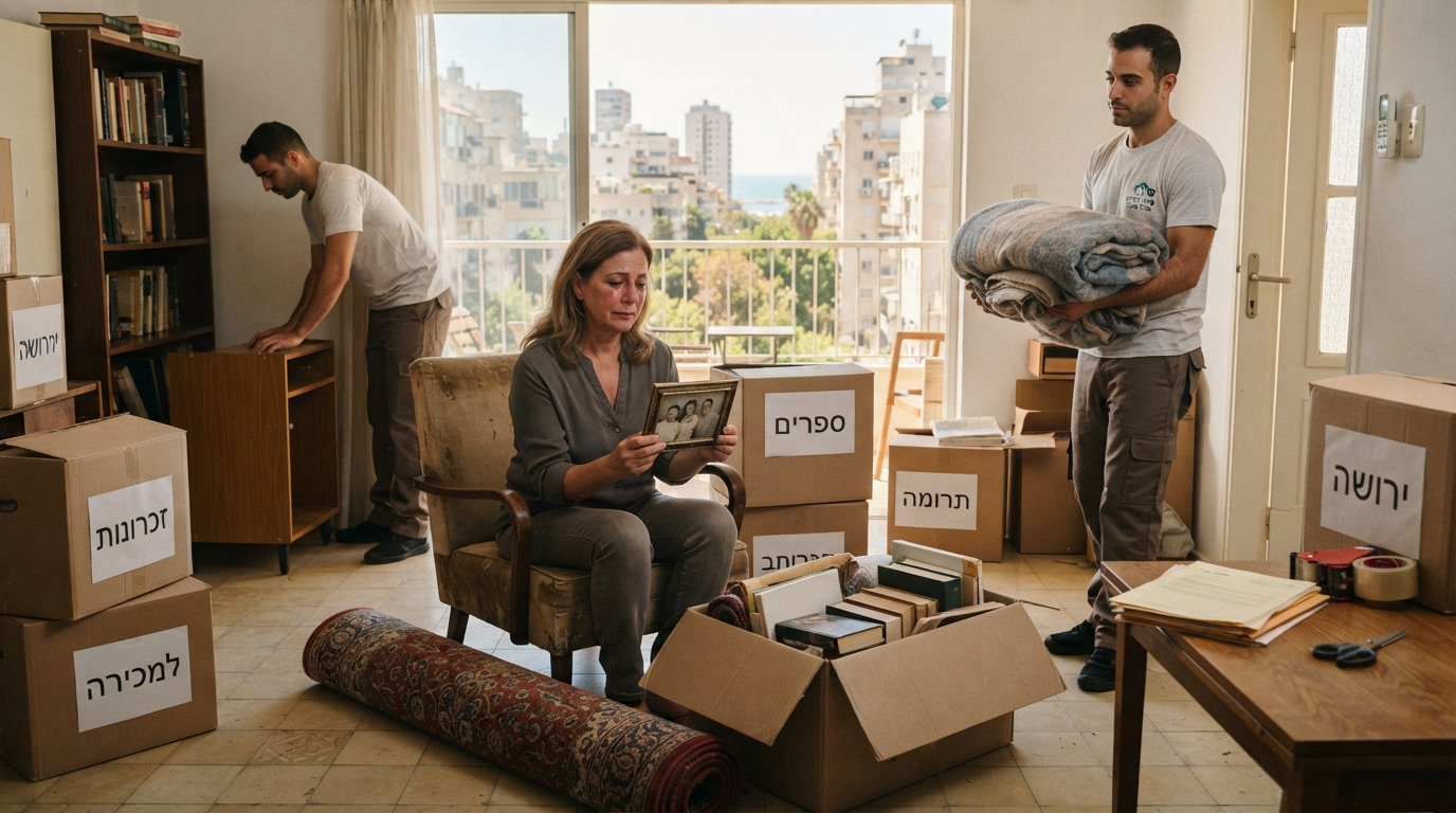 דירת מגורים תל אביבית מוארת בתהליך אריזה וארגון, עם ארגזי קרטון מסודרים, כחלק משירות פינוי דירת ירושה בתל אביב.