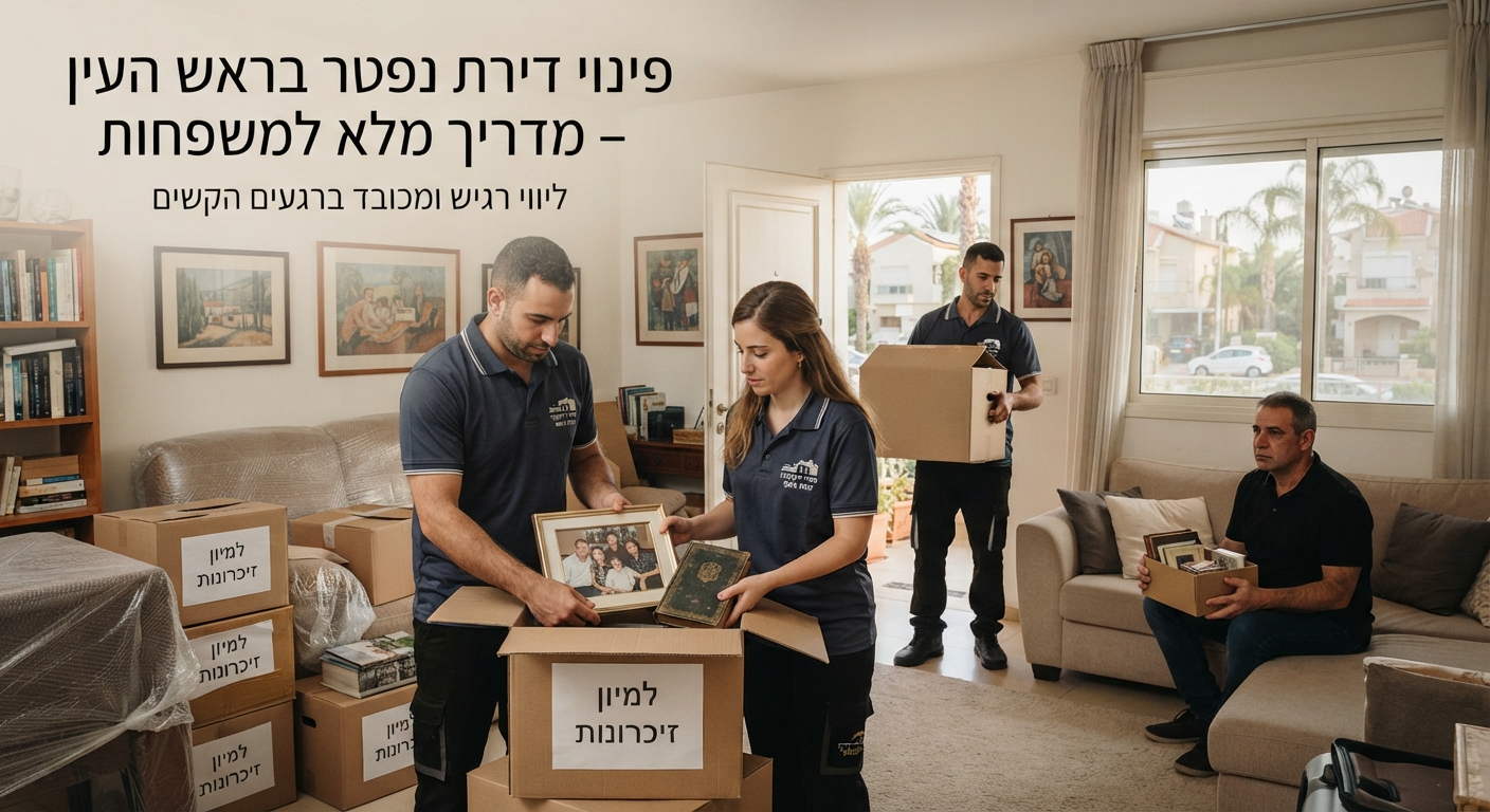 צוות מקצועי של חברת פינוי דירות מארגן ואורז ברגישות תכולת דירת נפטר בראש העין, כחלק מתהליך פינוי מסודר ומכבד עבור המשפחה.